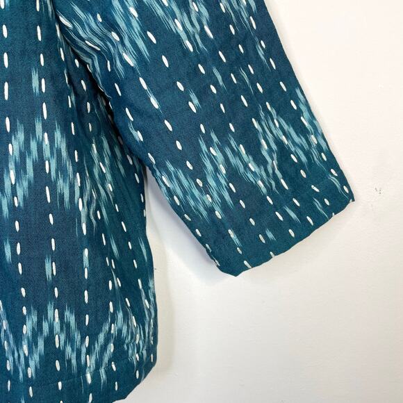 J.Jill Pure Jill Kantha Stitched Ikat Open Quilted Embroidered Jacket Teal M - Picture 5 of 15